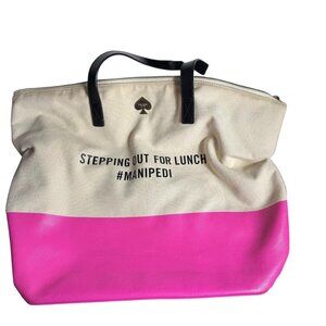 Kate Spade New York Tote/travel  Bag Pink and Cream Cotton Canvas Large